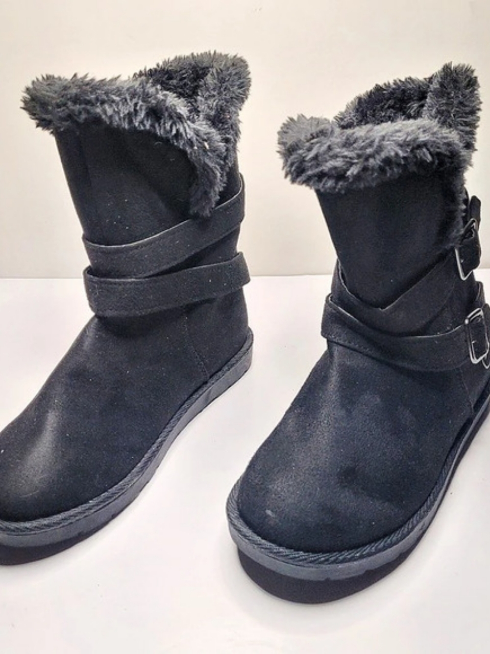 Airwalk Black Nia Faux Suede & Fur Winter Ankle Boots - Size 5